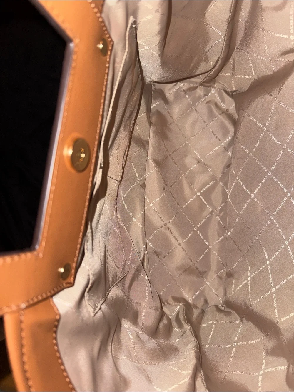 Michael Kors Clara Tote Bag XL Canvas Leather Top Handles Signature Lining cream